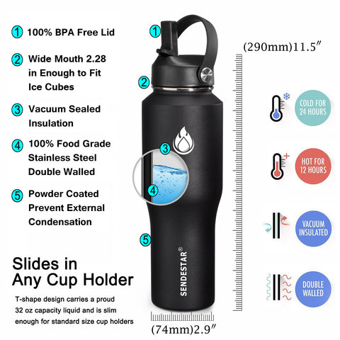 Keep Hot Cold 24 Hours Stainless Steel Standard Mouth Water Bottle
