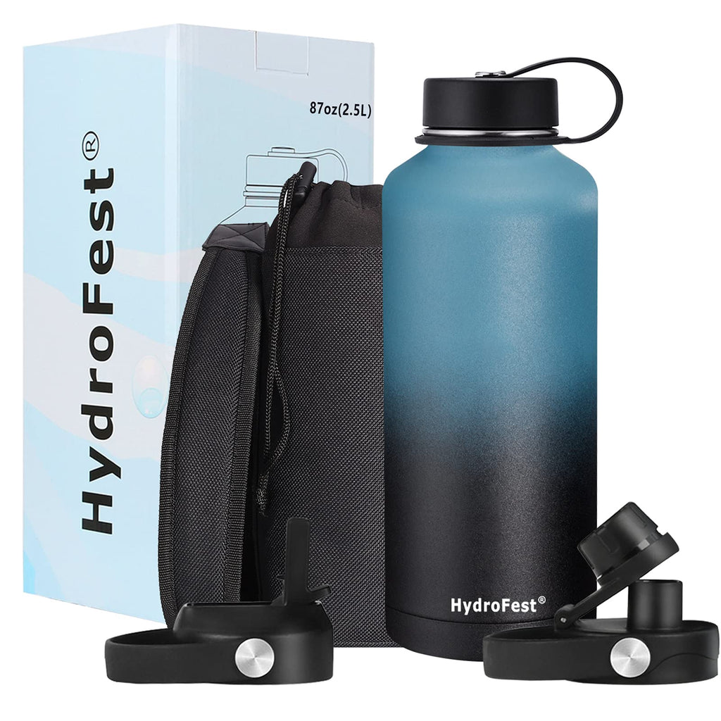 HydroFest 40 oz Water Bottle, Black Water Bottle with Straw, Wide