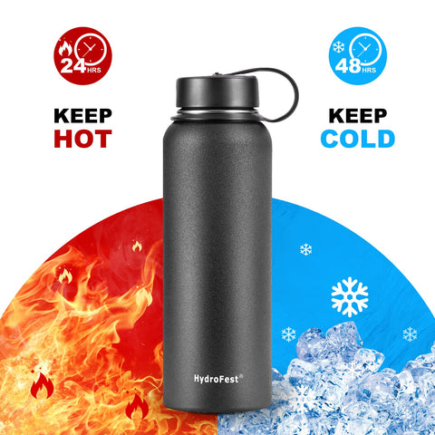  Hydro Flask Vacuum Insulated Stainless Steel Water Bottle Wide  Mouth with Straw Lid (Black, 40-Ounce) : Sports & Outdoors