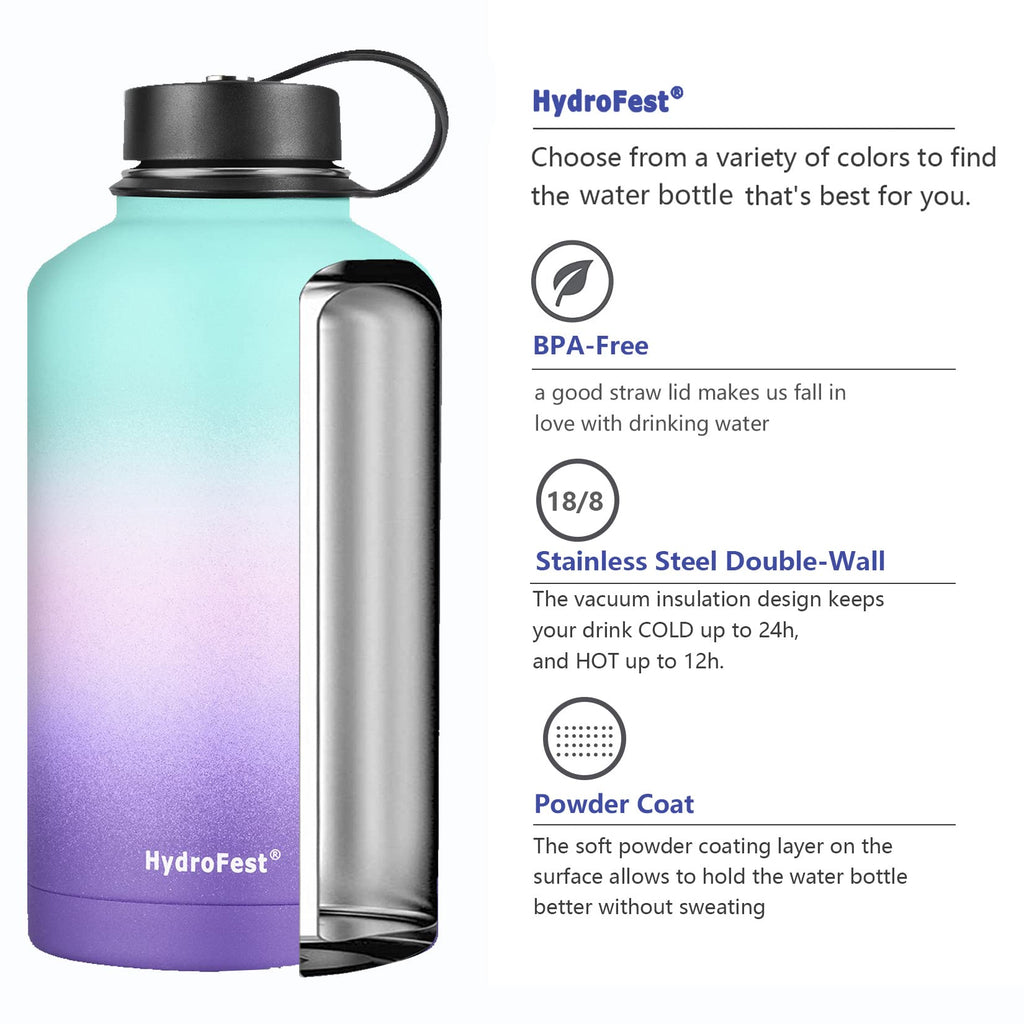 HydroFest Insulated water bottle 64 oz with Straw Lid, Wide Mouth Doub –  sendestar