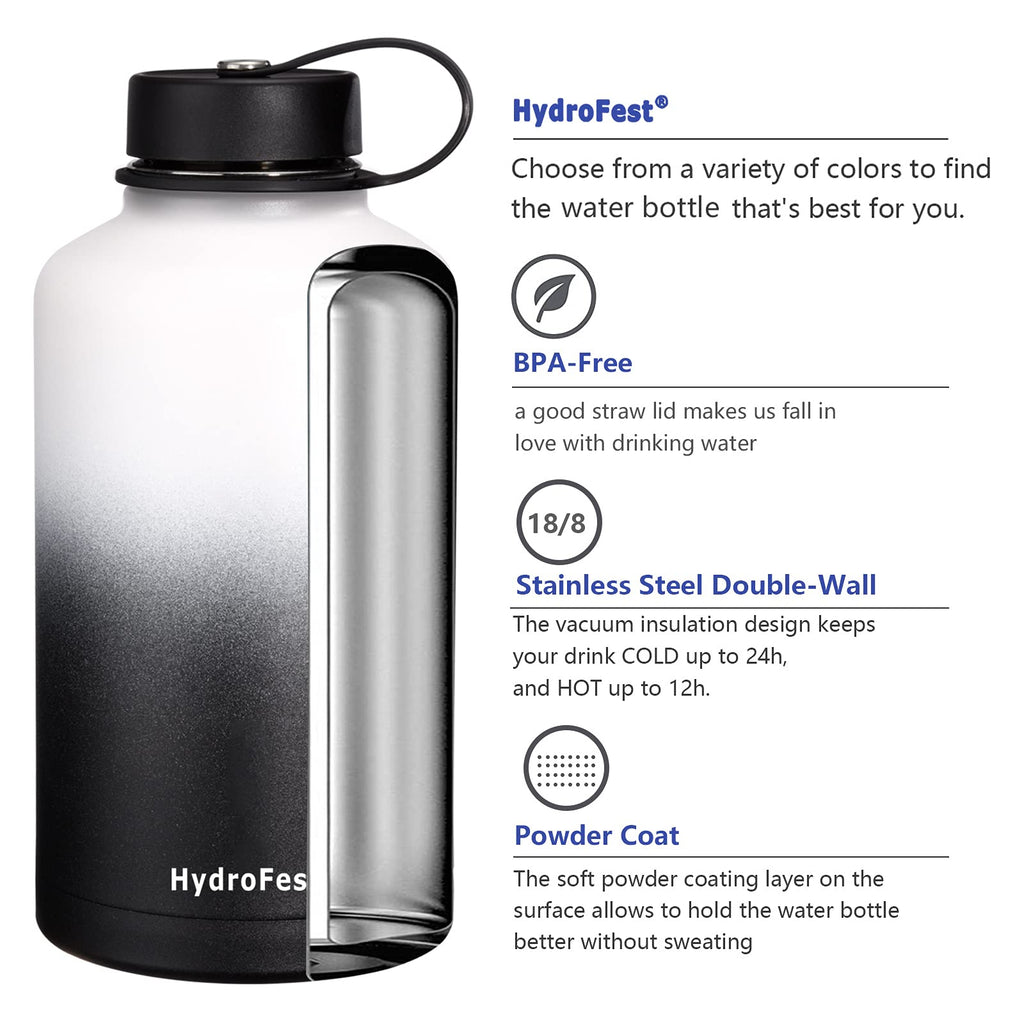 HydroFest 40 oz Water Bottle, Black Water Bottle with Straw, Wide Mout –  sendestar
