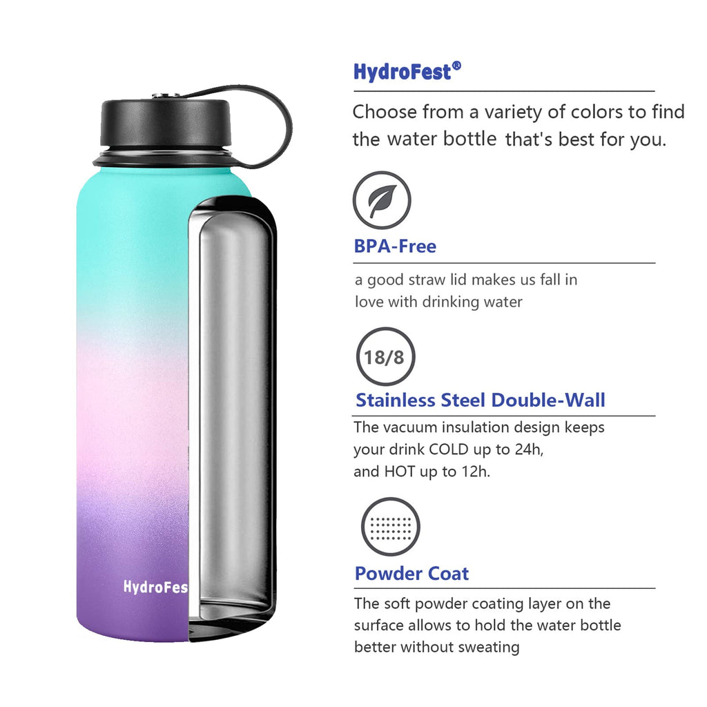 HydroFest Insulated Water Bottle, 64oz Water Bottle with Straw lid