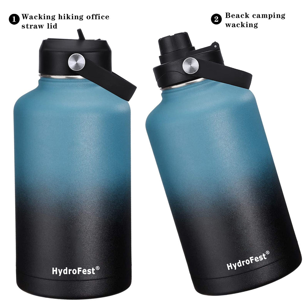 HydroFest 40 oz Water Bottle, Black Water Bottle with Straw, Wide