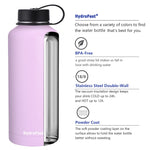 HydroFest Stainless Steel Water Bottle, Half Gallon Water Bottle with Straw lid, Spout Lid & Flex Cap (3 lids), Wide Mouth Water Bottle Double Wall Insulated Water flask with Bottle Holder-Lavender