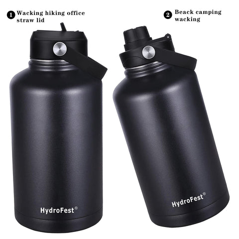 HydroFest 40 oz Water Bottle, Black Water Bottle with Straw, Wide Mouth  Insulated Water Bottle W/Straw lid, Spout Lid & Flex Cap, BPA Free & Leak