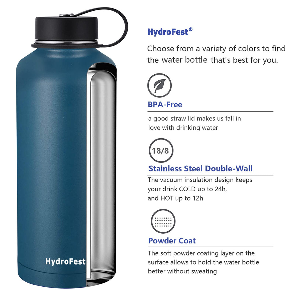 HydroFest Water Bottles with Straw, 40 oz Water Bottle Insulated W